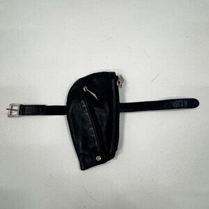 Vintage Black Leather Strap-On Mini Pouch